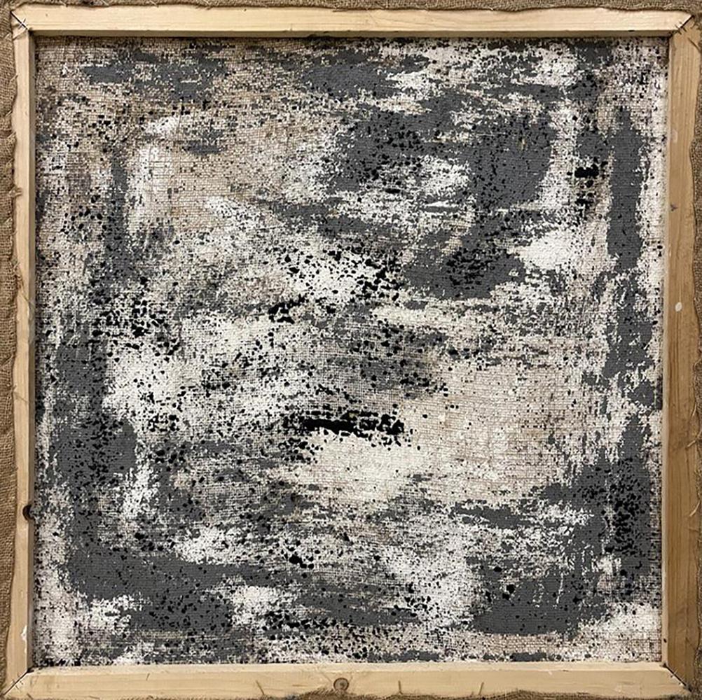 Weathered black and white abstract oil painting Shimmering in the city by Serhiy Kovalev
