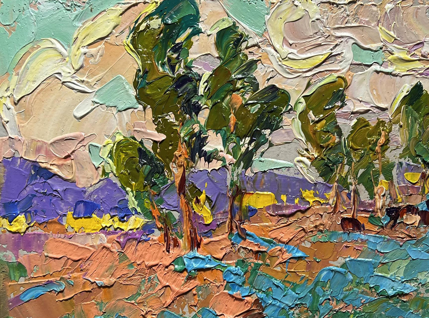 Oleksiy Ivanyuk oil painting In the autumn meadows with impressionist trees