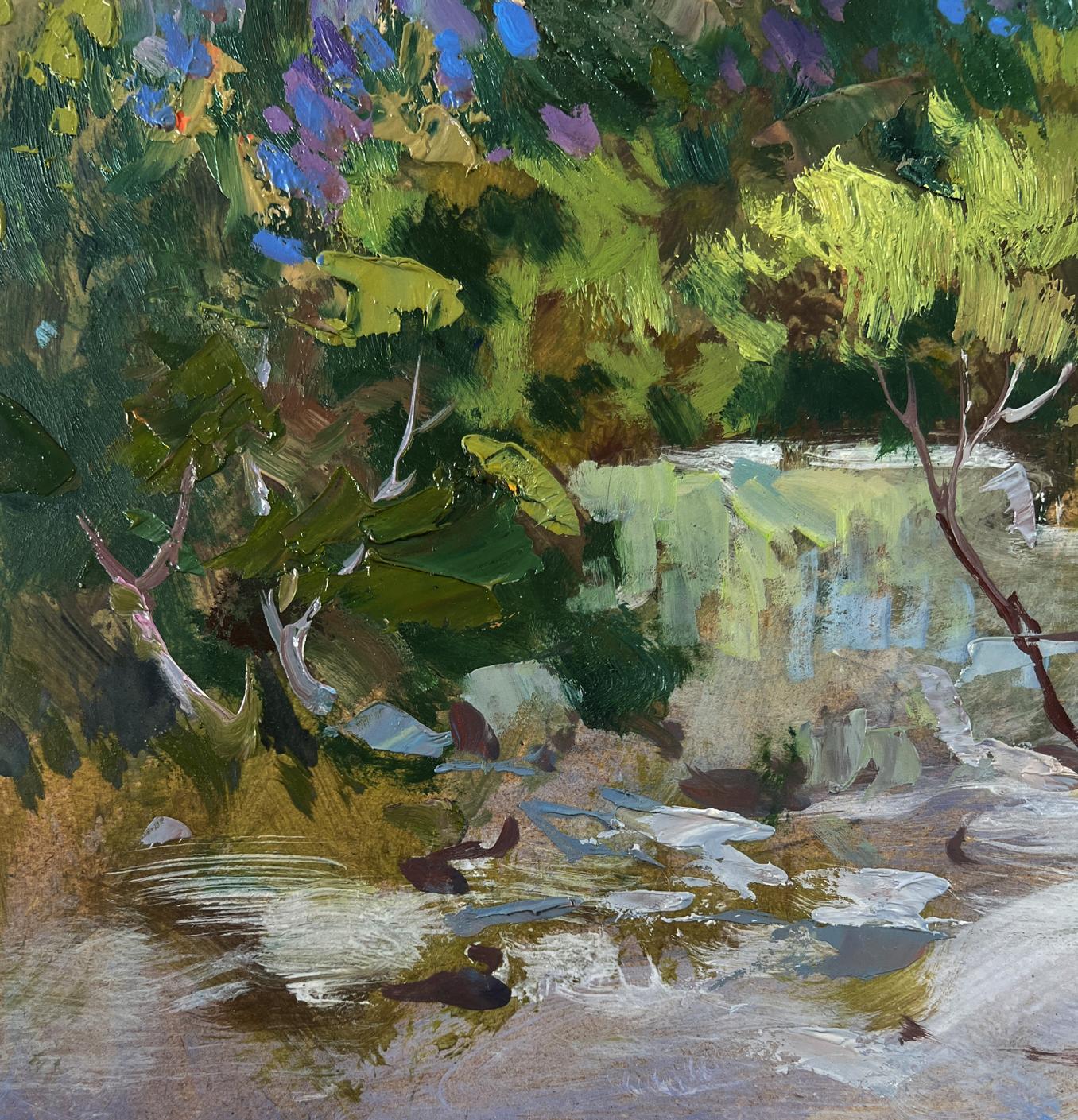 Vibrant impressionist forest stream oil painting by Yuriy Suprunchuk
