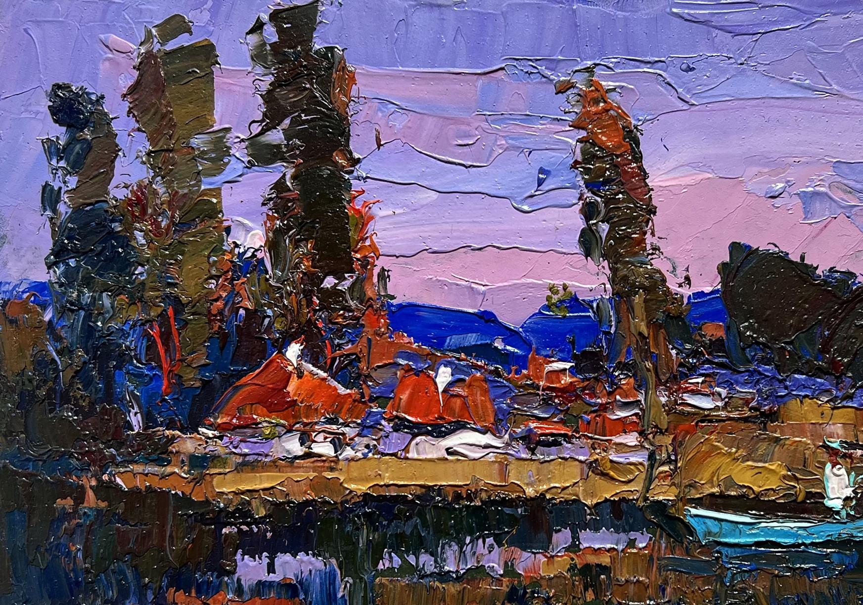 Vibrant impressionist oil painting of swimming on lake by Oksana Ivanyuk