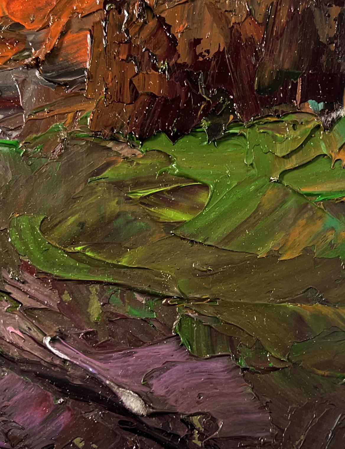 Oil painting Road to the autumn forest by Boris Serdyuk with vibrant green foliage