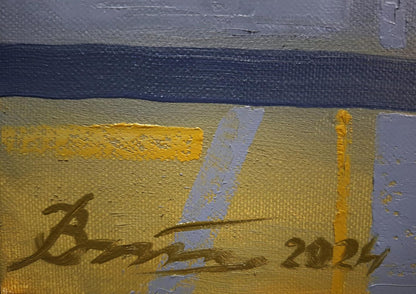 Oil painting End of November by Sergiy Voichenko, textured blue and yellow bands