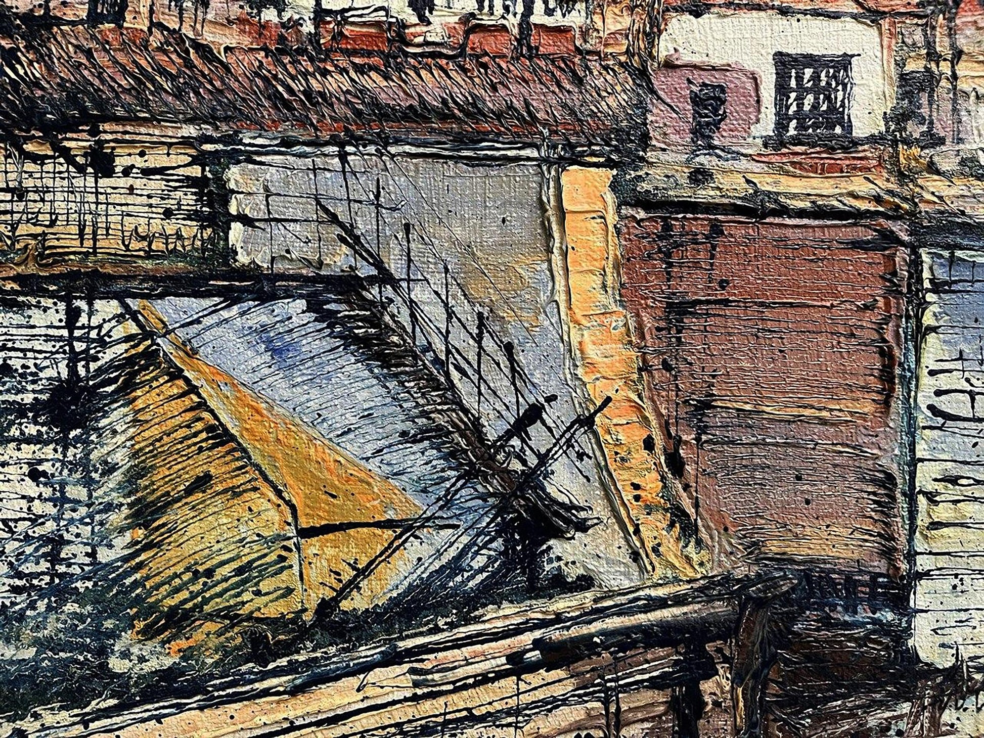 Textured oil painting of rustic village above city by Serhiy Kovalev