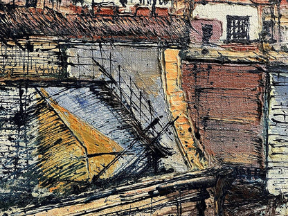 Textured oil painting of rustic village above city by Serhiy Kovalev