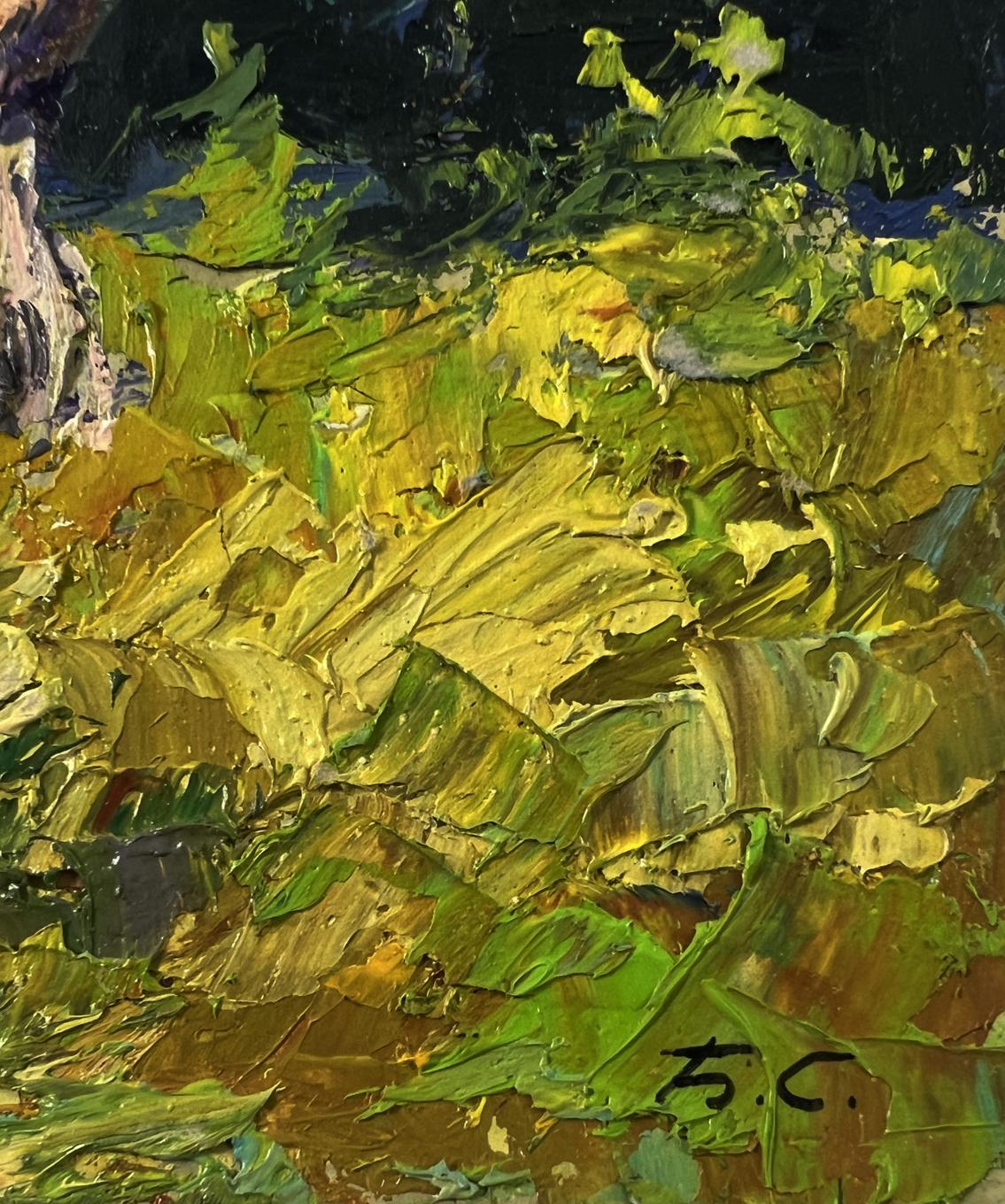Impressionistic oil painting of tree near river by Boris Serdyuk