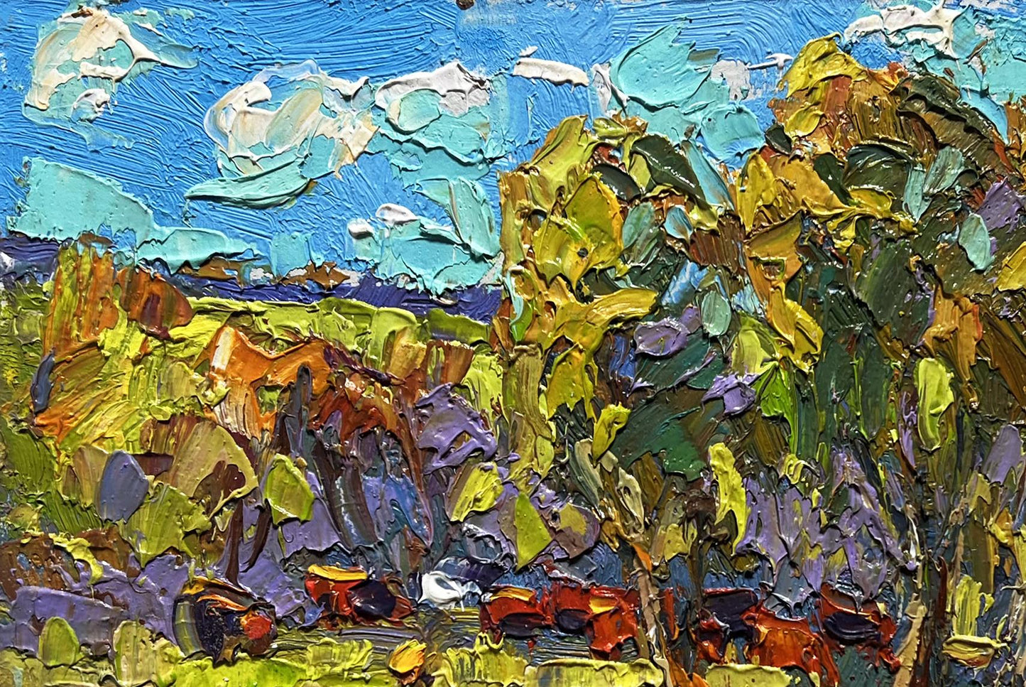 Vibrant impressionist oil painting Hot day in the field by Oksana Ivanyuk