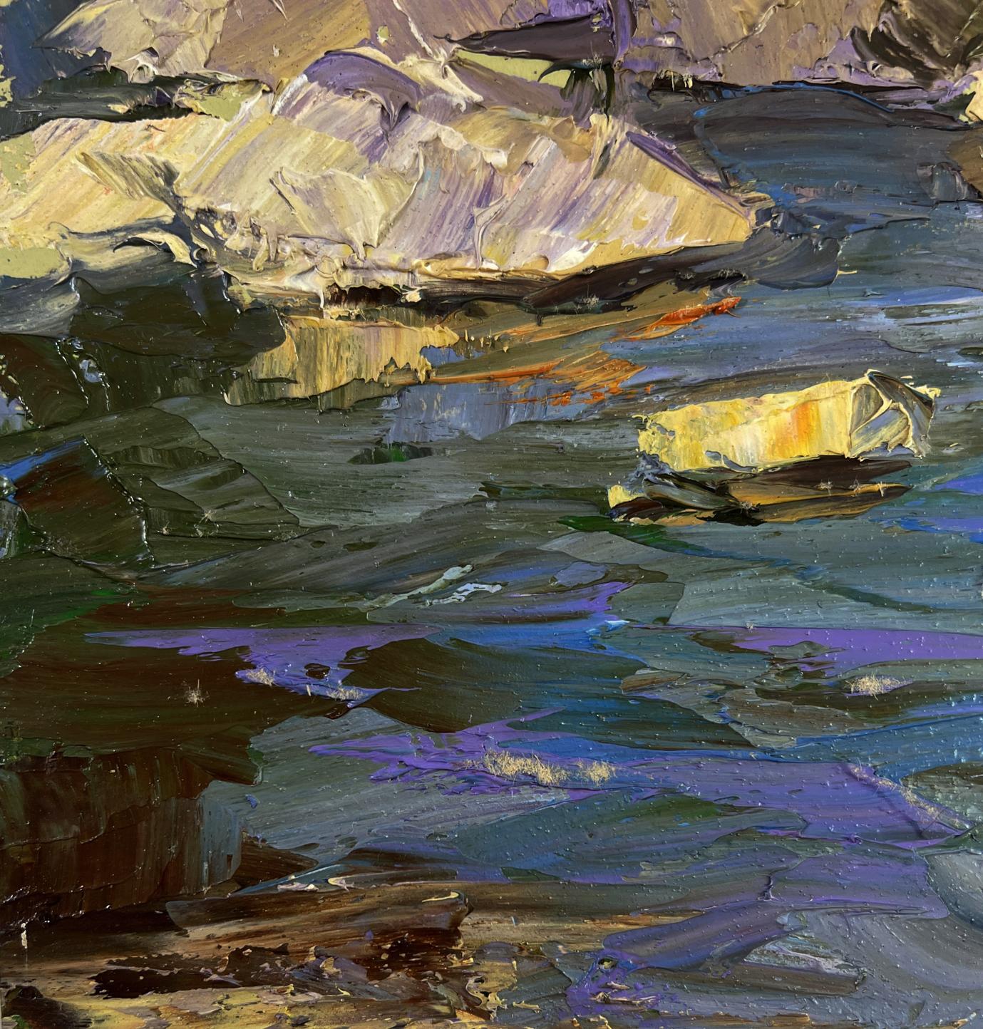 Impasto oil painting Silent Whispers Between Green Shores by Boris Serdyuk