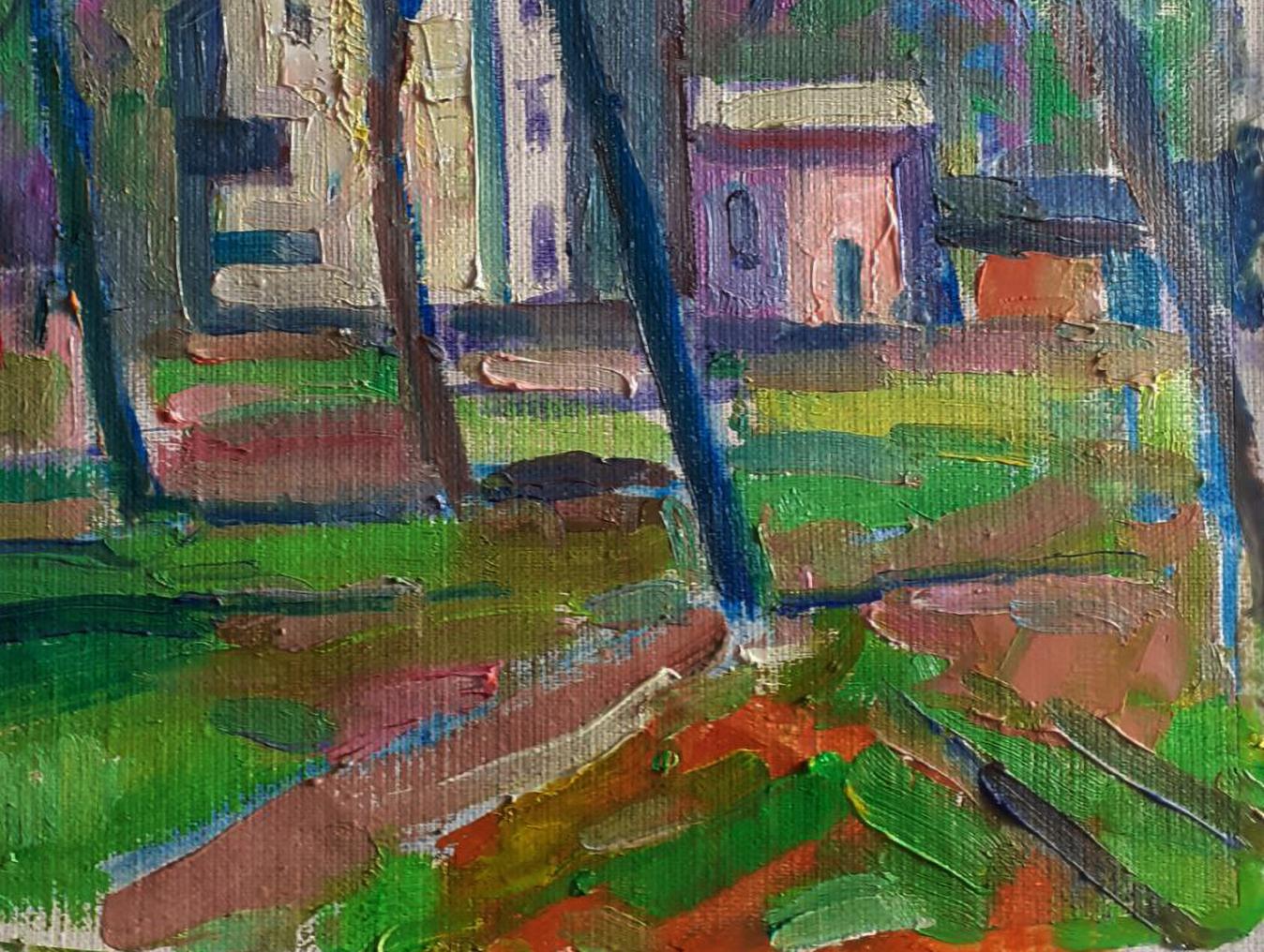 Oil painting Spring in the park by Pavel Dobrev, vibrant impressionist scene
