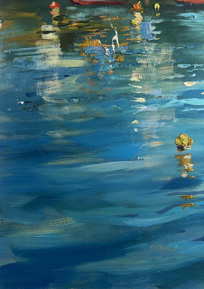 Impressionistic oil painting of yachts on Venice water streets by Yuriy Suprunchuk