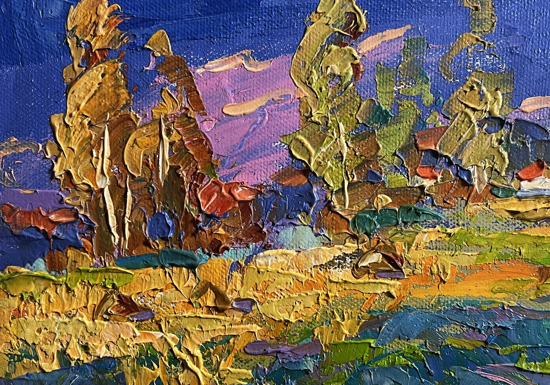 Vibrant impressionist oil painting Blue sky over the fields by Oksana Ivanyuk