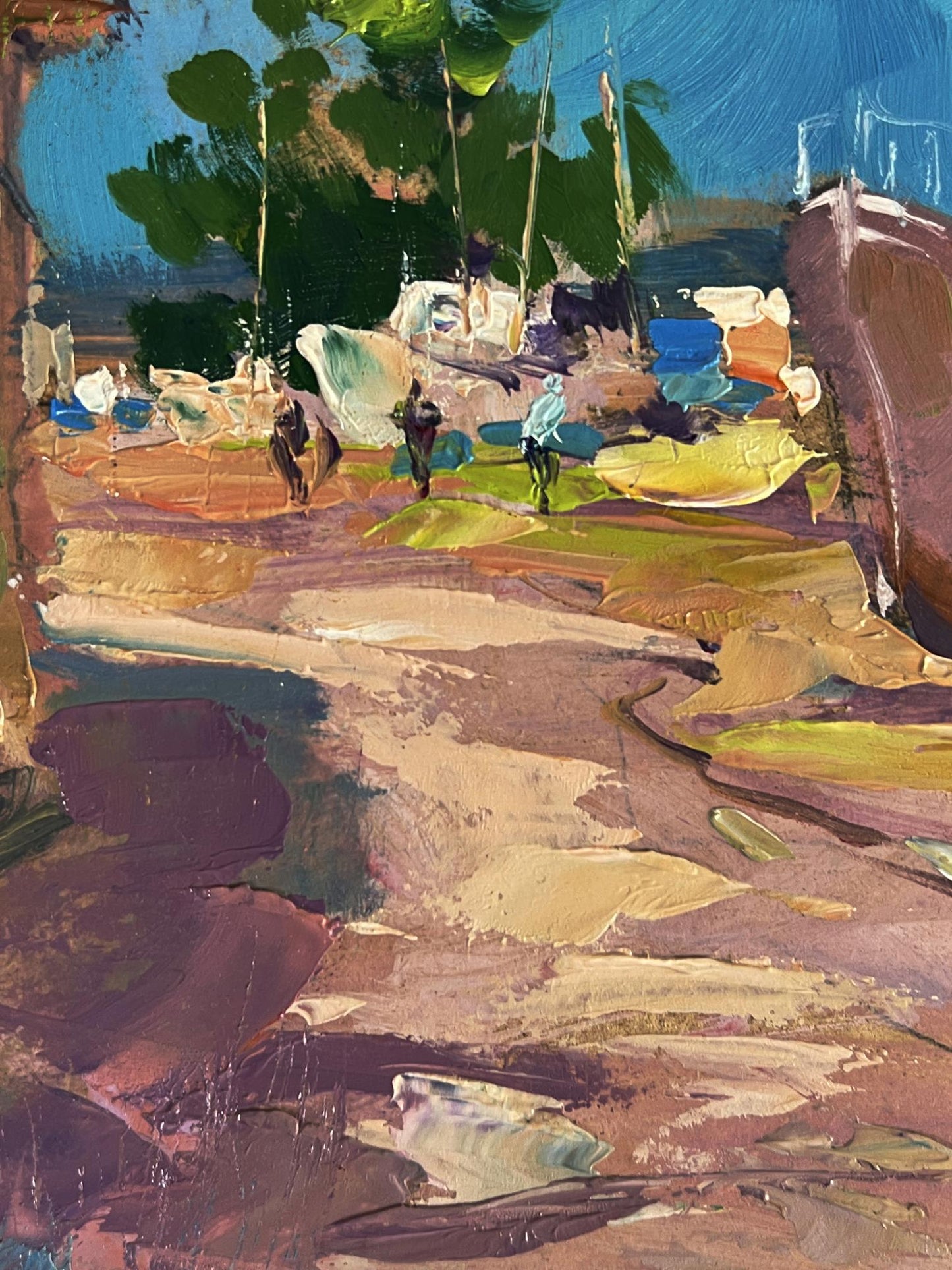 Vibrant impressionist oil painting The road to the yacht club by Yuriy Suprunchuk