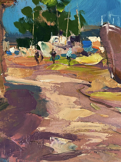 Vibrant impressionist oil painting The road to the yacht club by Yuriy Suprunchuk