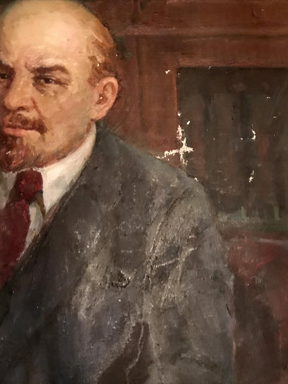 Oil painting of Lenin with newspaper by Fedor Zagorodnyuk
