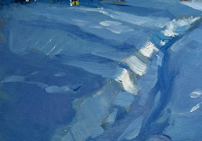 Oil painting Path through the snow by Yuriy Suprunchuk with blue water hues