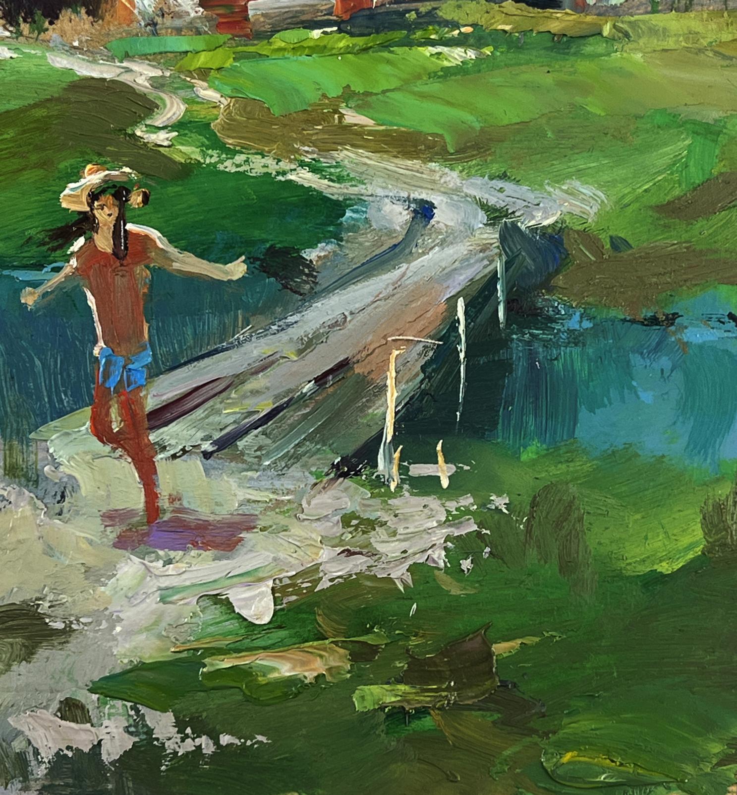 Oil painting by Yuriy Suprunchuk: cows grazing by river