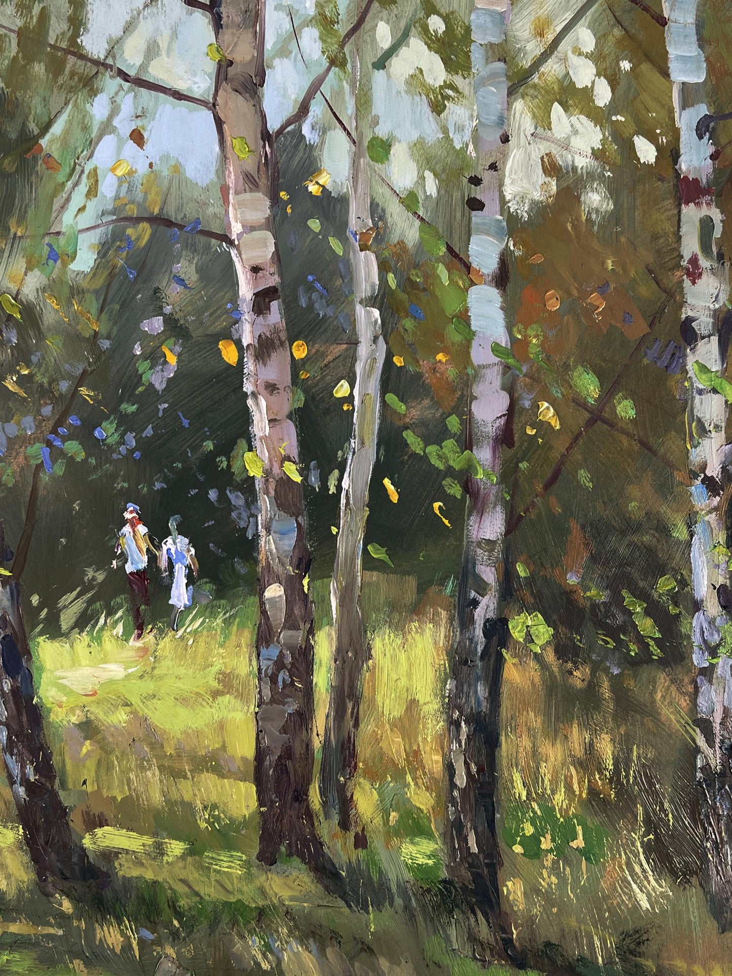 Vibrant impressionistic oil painting A walk among the birches by Yuriy Suprunchuk