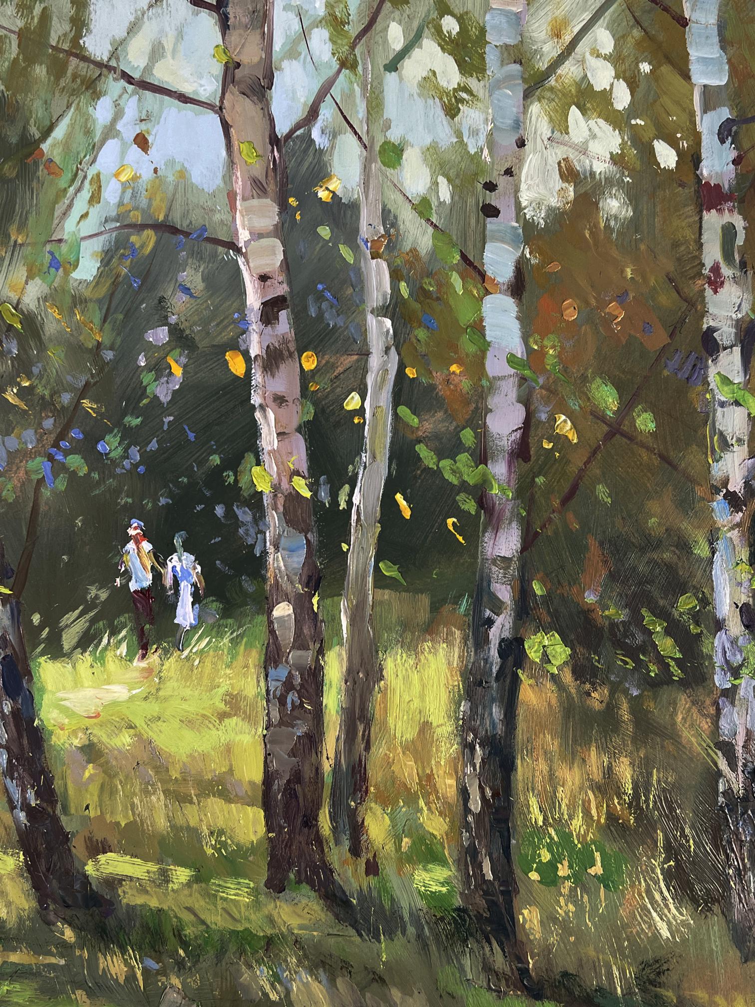 Vibrant impressionistic oil painting A walk among the birches by Yuriy Suprunchuk
