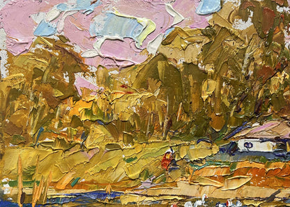 Oil painting of splashing ducklings by Oksana Ivanyuk in impasto golds