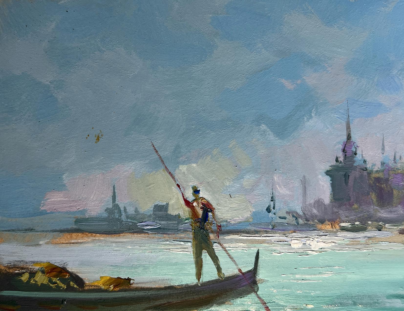 Oil painting Holidays in Venice by Yuriy Suprunchuk: lone figure in boat with oar