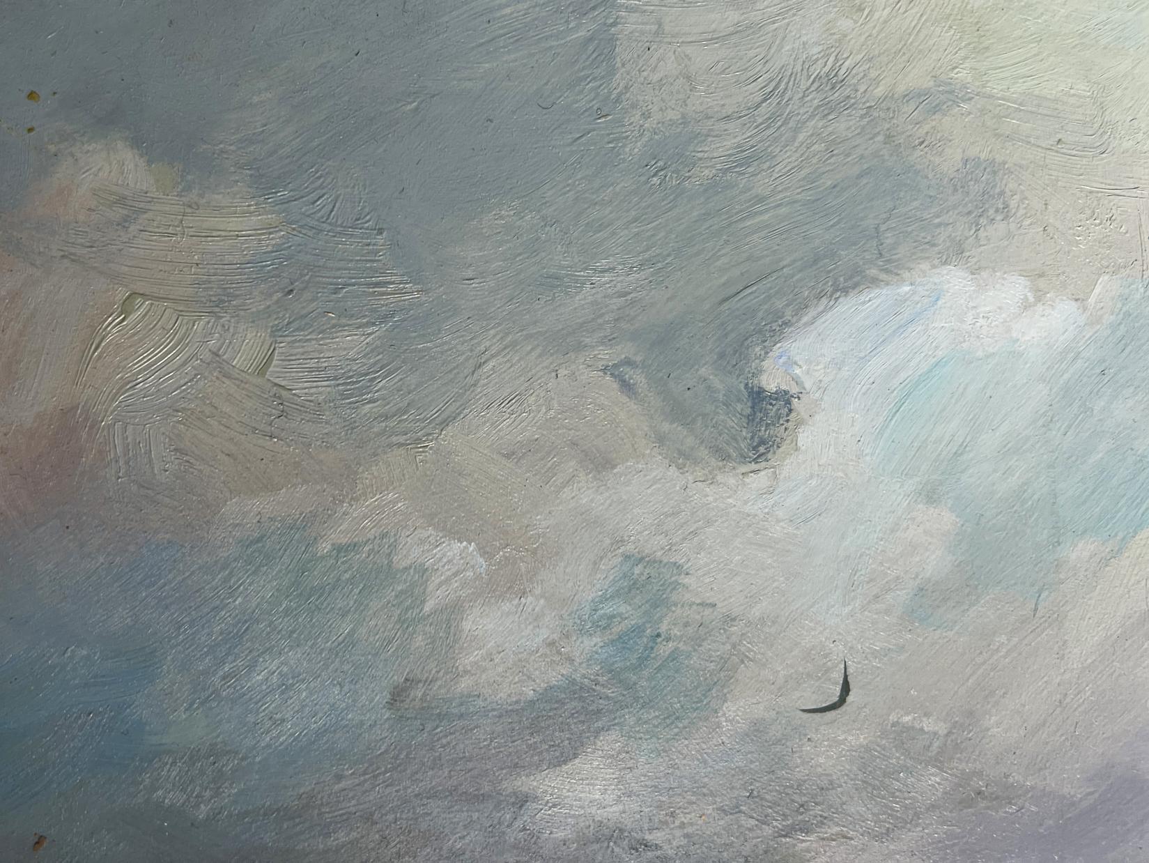 Textured oil painting of cloudy sky with bird silhouette by Yuriy Suprunchuk