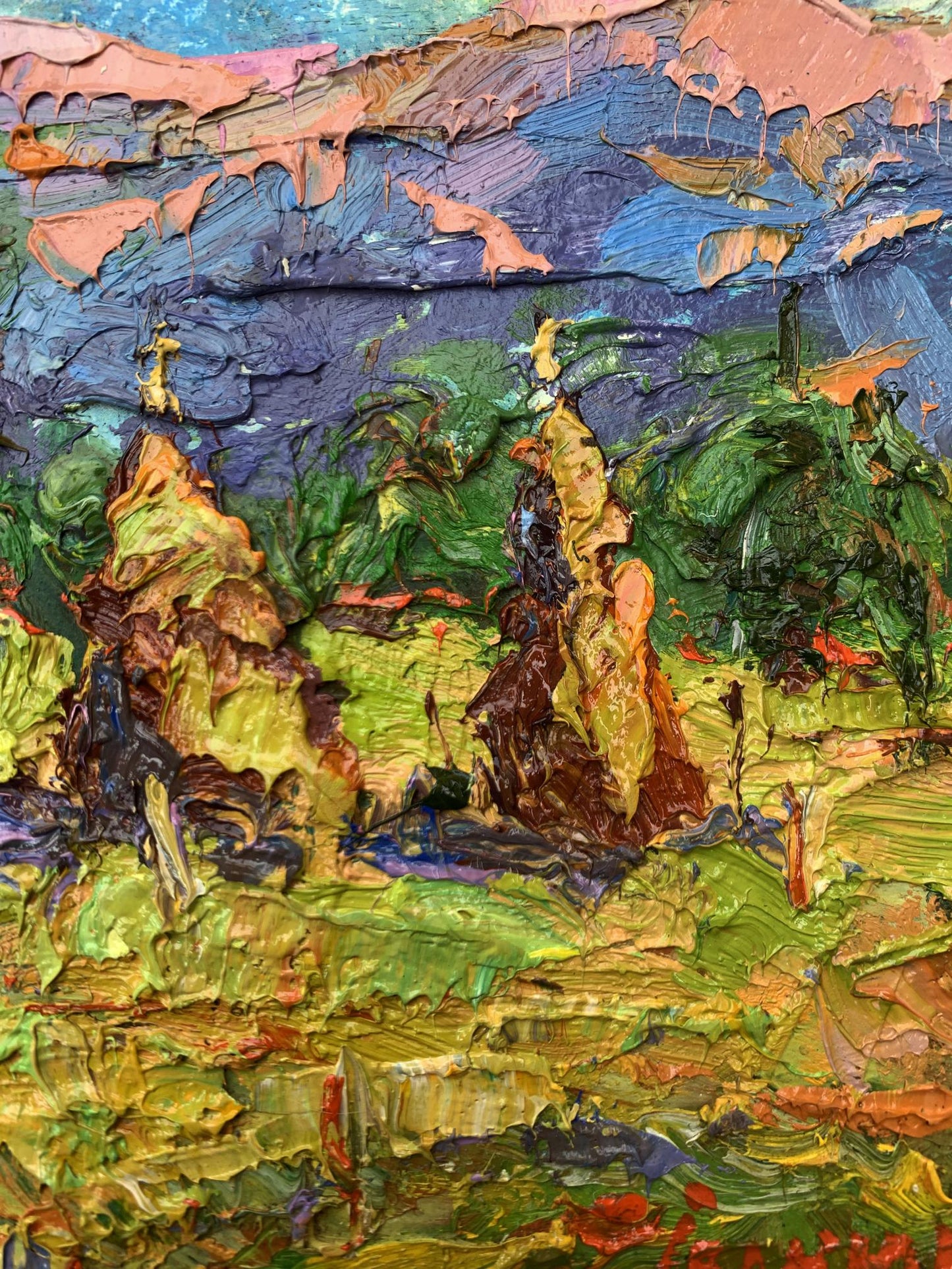 Vibrant impressionist oil painting of mountain fields by Ivanyuk Oleksiy