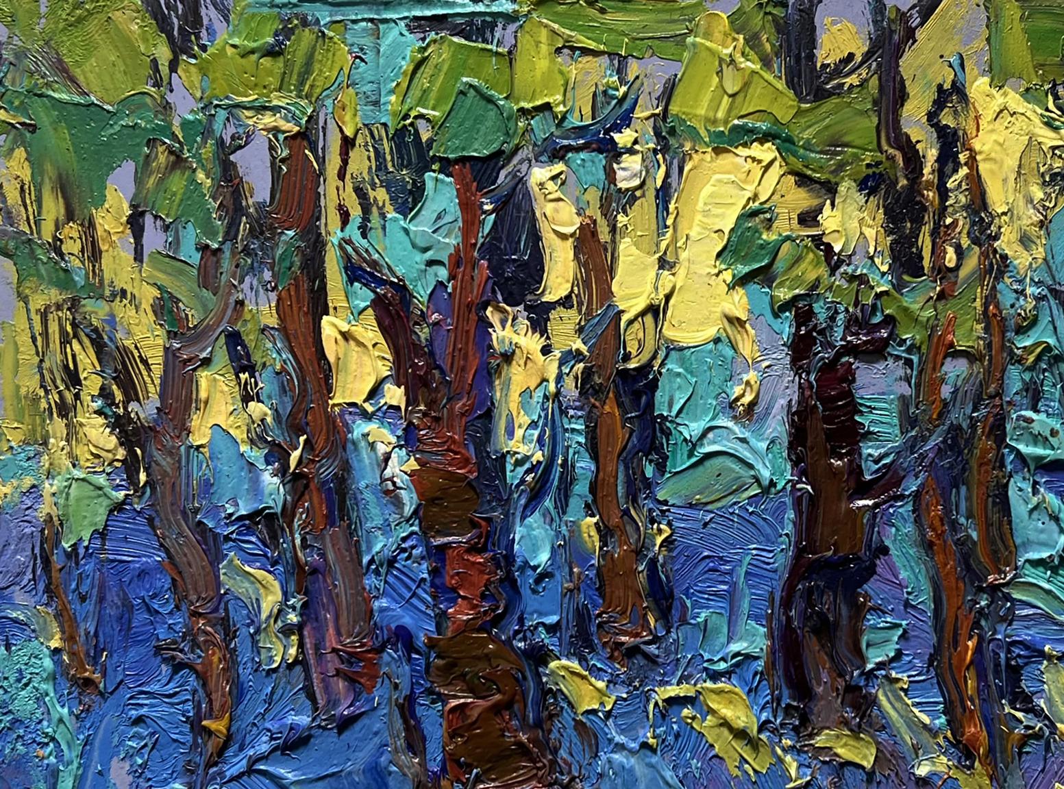 Vibrant impressionist oil painting A walk through the morning forest by Oksana Ivanyuk