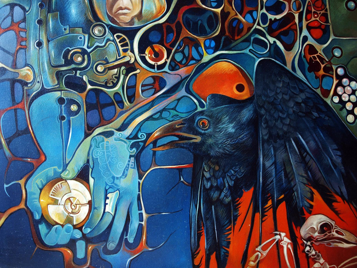 Oil painting Thirteenth unpaired Konsta G. Amelinn: dark blue crow with orange eyes