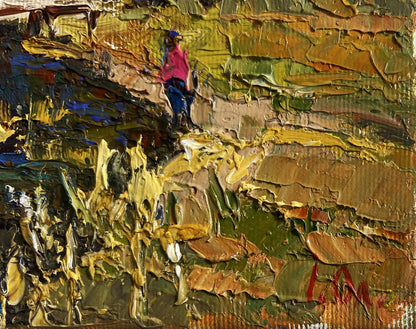 Oil painting Near a quiet river by Oleksiy Ivanyuk vibrant impasto figure