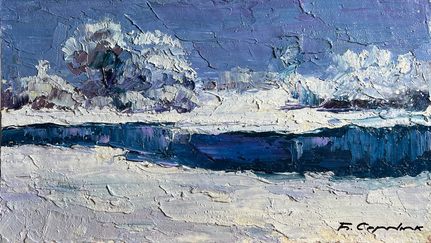 Textured impressionist snowy landscape painting by Boris Serdyuk, wholesale fine art