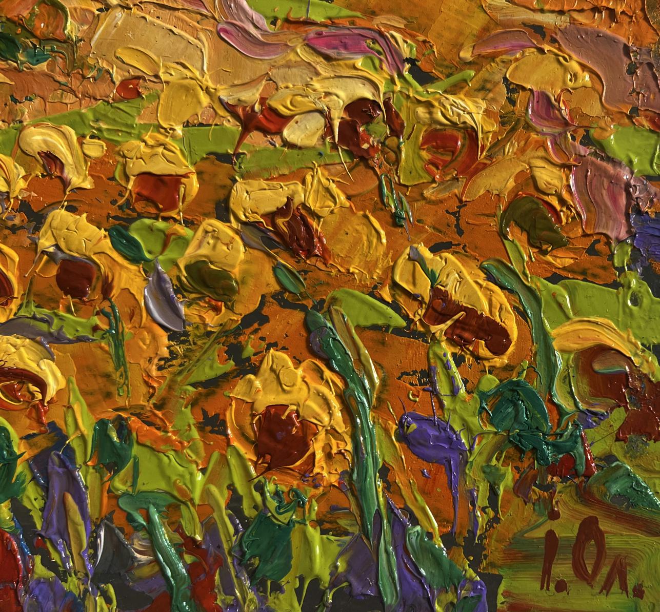 Vibrant impressionist oil painting of sunflower field by Oleksiy Ivanyuk