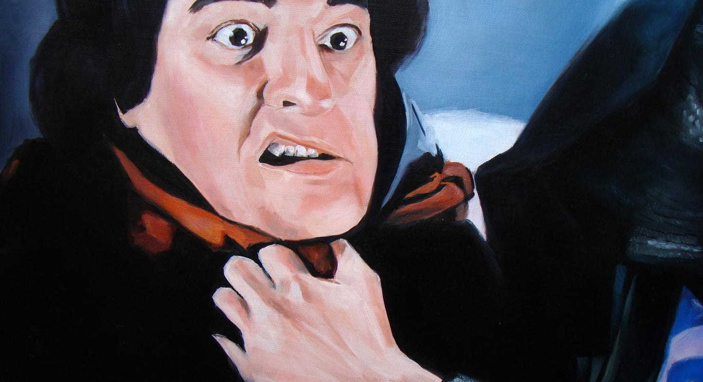 Oil painting Come on its not me by Yulia Lihina man with wide eyes