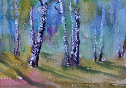 Watercolor painting Spring in the birches by Boris Serdyuk