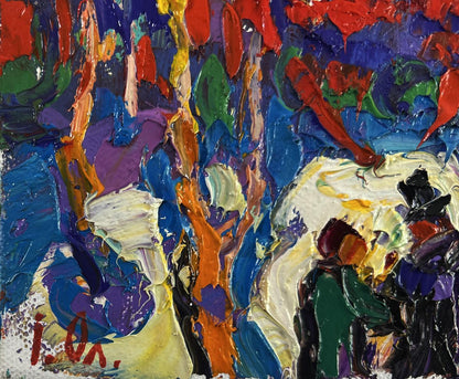 Vibrant Oleksiy Ivanyuk oil painting of burning trees in evening light