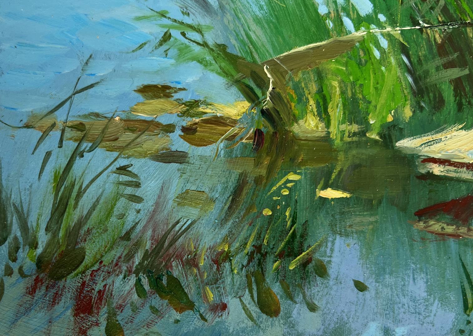 Vibrant impressionist oil painting of fishing duck by Yuriy Suprunchuk