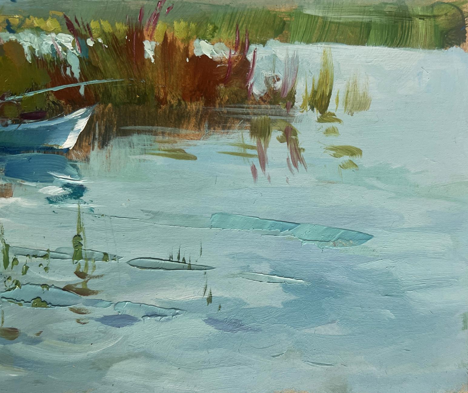 Serene impressionist oil painting Fishing among the reeds by Yuriy Suprunchuk