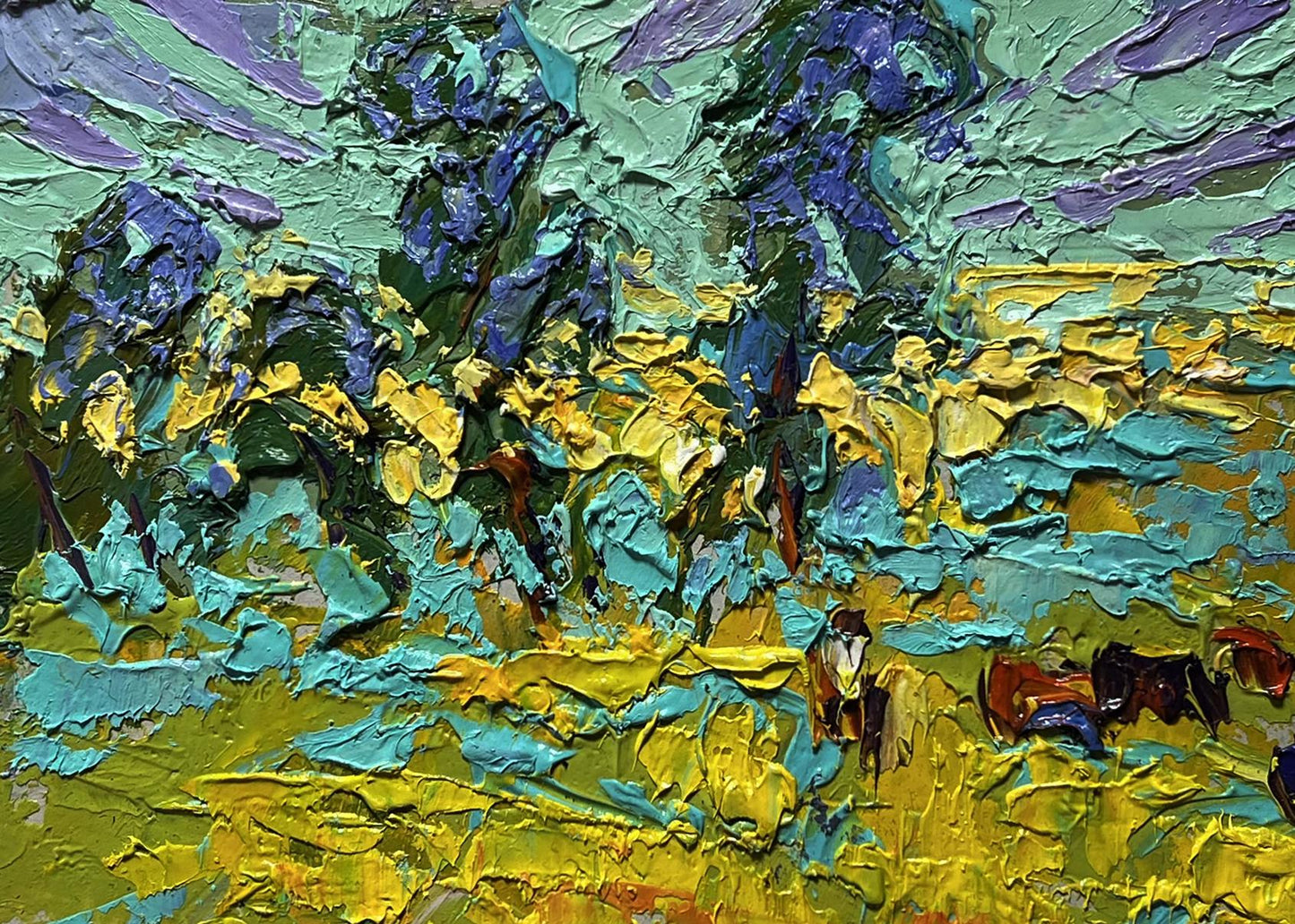 Vibrant impressionist oil painting of spring meadows by Oleksiy Ivanyuk