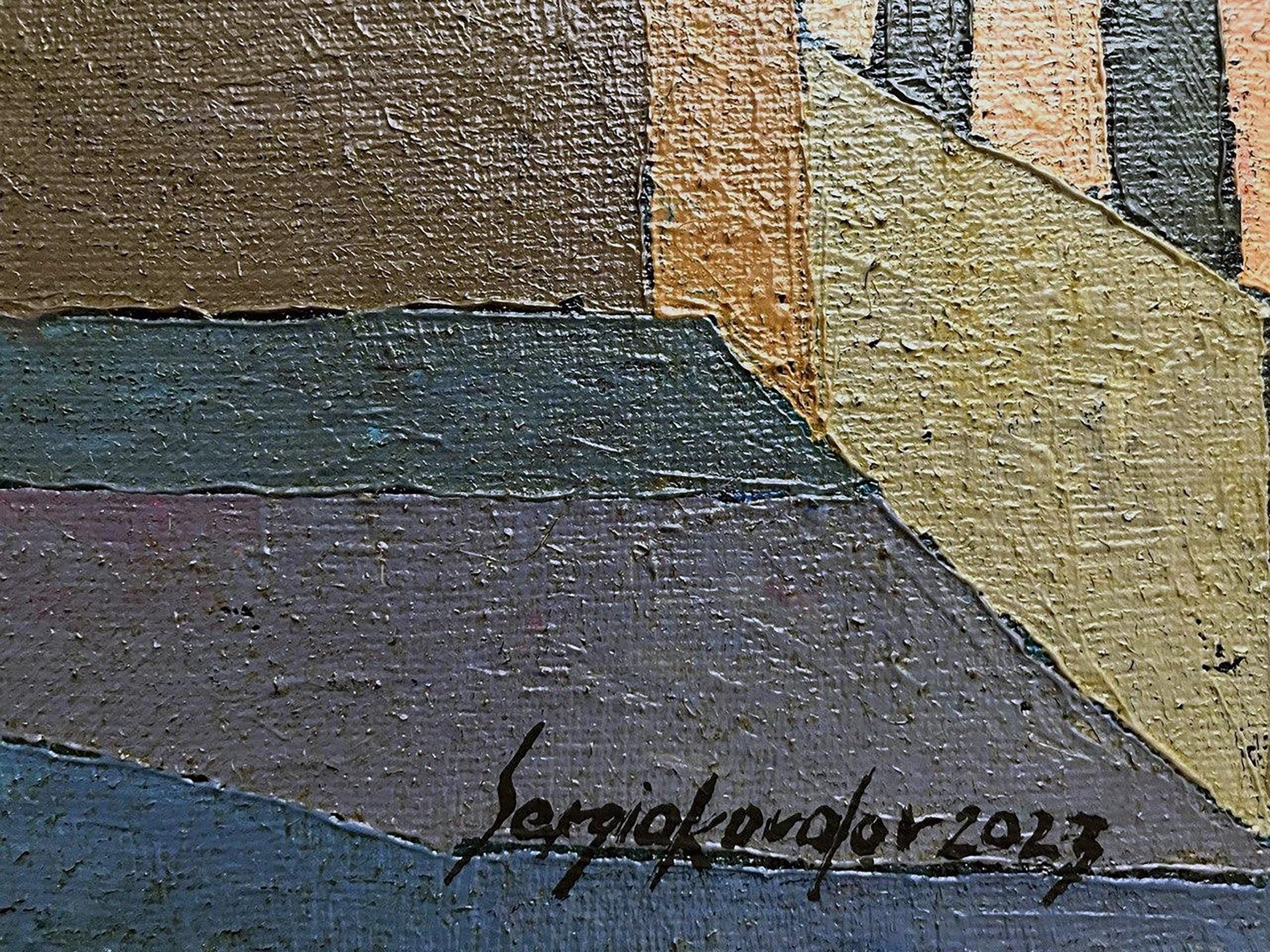 Oil painting Abstract City house Serhiy Kovalev Artist's signature 