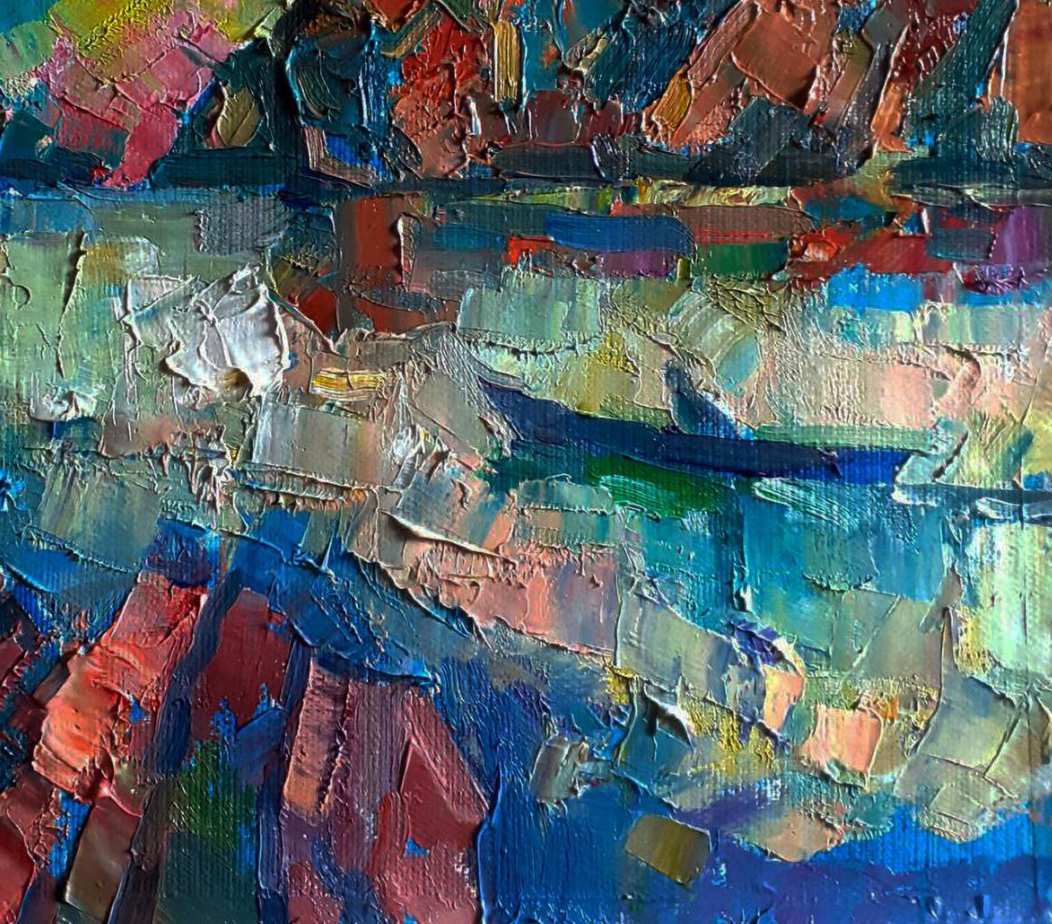 Oil painting Rocky river bank by Pavel Dobrev vibrant abstract textured impasto