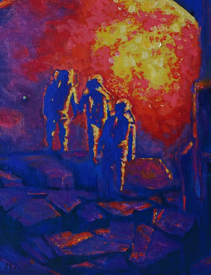 Oil painting Red ball in space Anatoly Varvarov