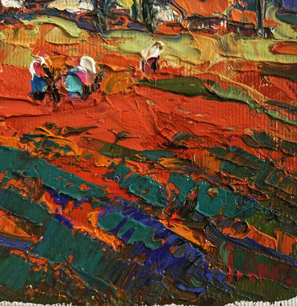 Vibrant impressionist oil painting Buckwheat stubble by Oksana Ivanyuk