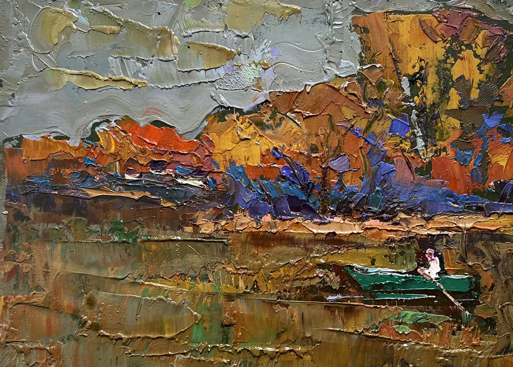 Oil painting Autumn evening silence by Oksana Ivanyuk impasto landscape