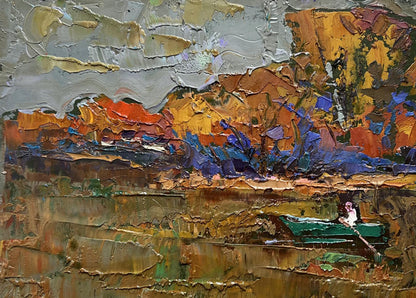 Oil painting Autumn evening silence by Oksana Ivanyuk impasto landscape