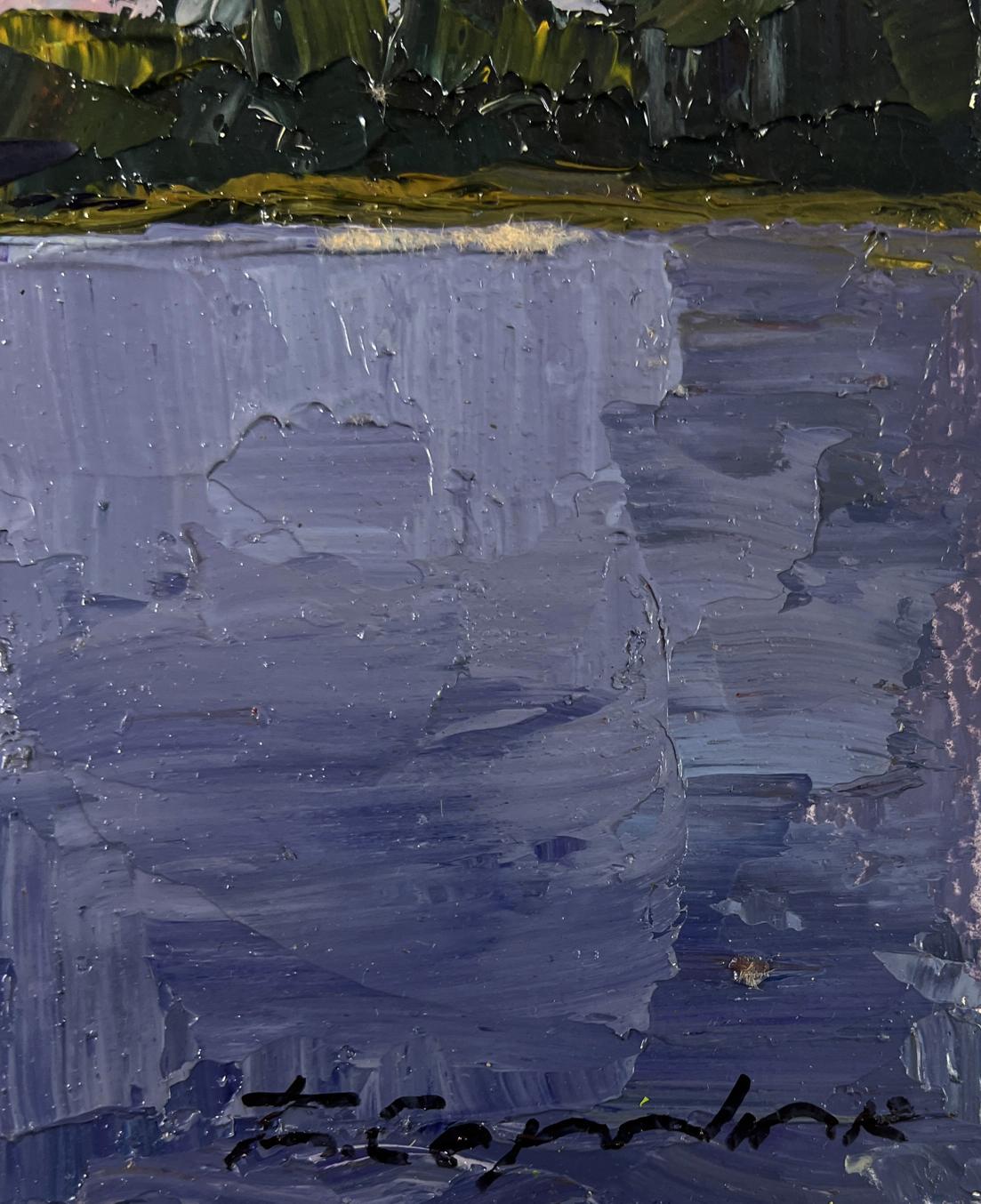 Oil painting A moment before the first drop of rain by Boris Serdyuk, textured blue-green abstract landscape
