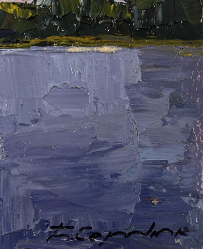 Oil painting A moment before the first drop of rain by Boris Serdyuk, textured blue-green abstract landscape