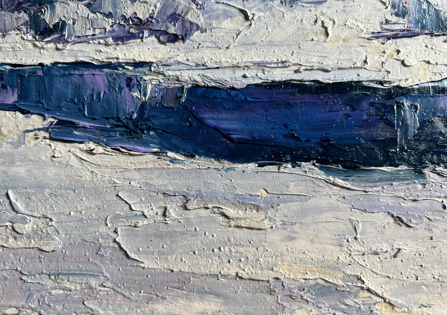 Oil painting Winter crystal by Boris Serdyuk, textured blue-gray impasto