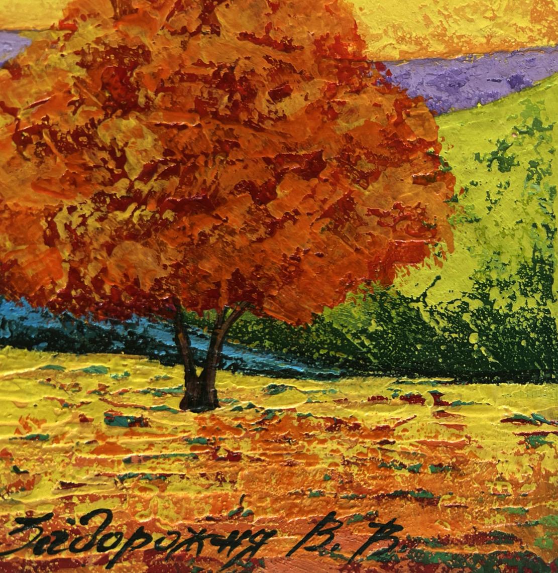 Vibrant oil painting Blazing Sunset V. Zadorozhnya with fiery tree foliage