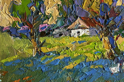 Vibrant impressionist oil painting Geese behind the trees by Oksana Ivanyuk