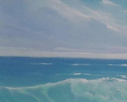 Vibrant turquoise ocean waves in Vasily Korkishkos calm sea oil painting