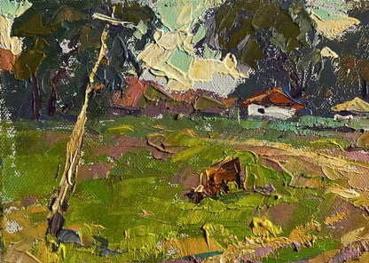 Impasto oil painting The road leading to the village by Oksana Ivanyuk