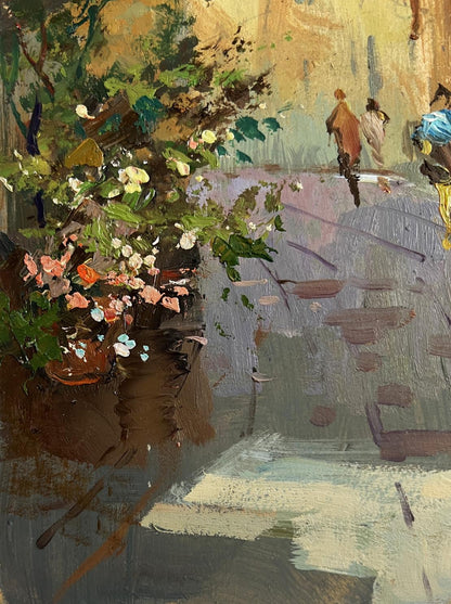 Vibrant impressionistic oil painting of potted plant by Yuriy Suprunchuk